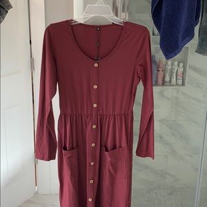 Red dress with buttons. New with tags